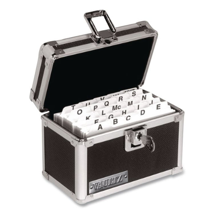 Vaultz Locking Index Card File with Flip Top, Holds 450 4 x 6 Cards, 7 x 5 x 5, Black