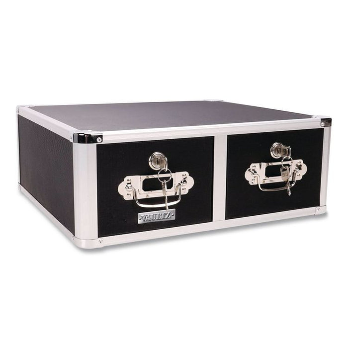 Vaultz Locking Two-Drawer Index Card Box, Holds 3,000 4 x 6 Cards, 17.5 x 14 x 6.5, Black