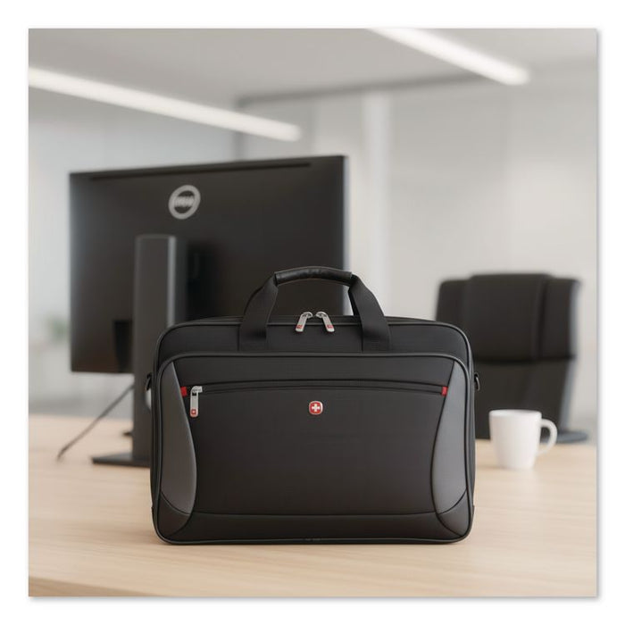 SwissGear Mainframe Laptop Briefcase, Fits Devices Up to 16", Polyester, 15.75 x 6 x 12, Black/Gray