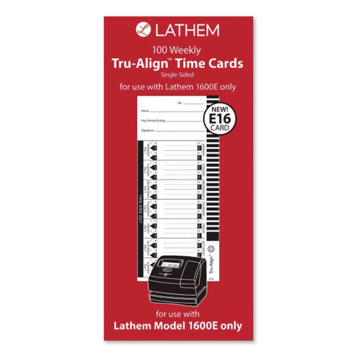 Time Clock Cards for Lathem Time 1600E, One Side, 4 x 9, 100/Pack