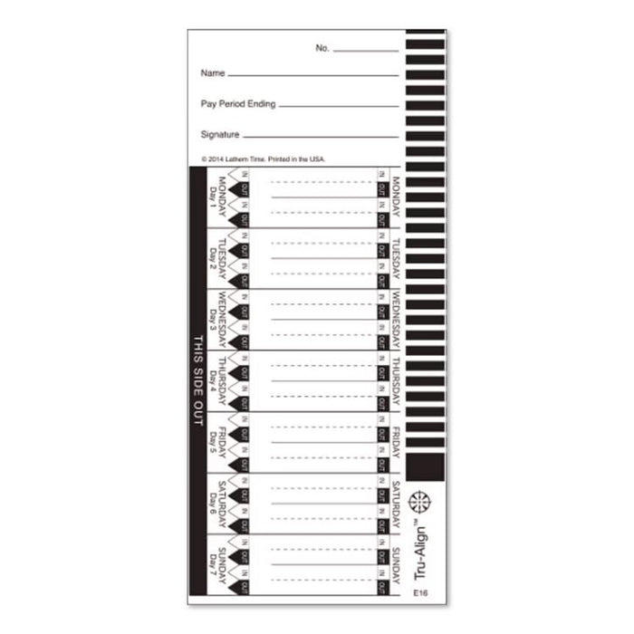 Time Clock Cards for Lathem Time 1600E, One Side, 4 x 9, 100/Pack