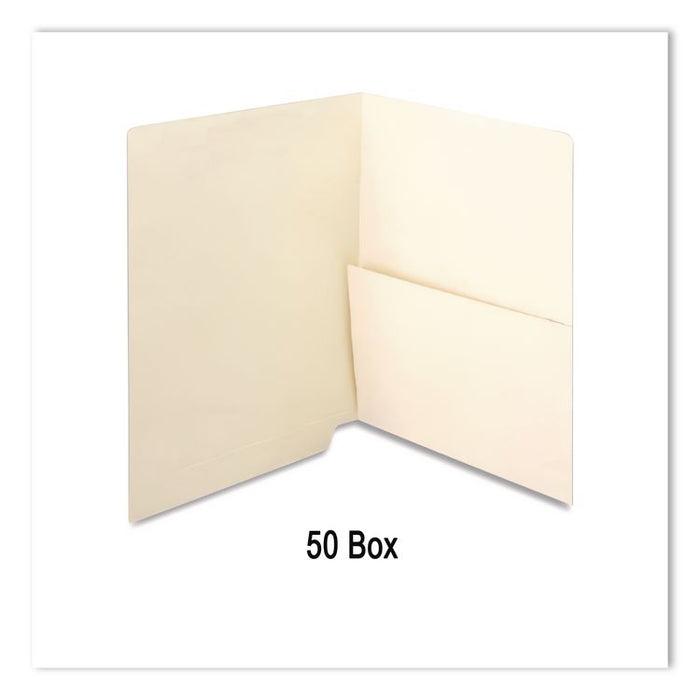 Manila End Tab Pocket Folder, Right Pocket, Straight Tabs, Letter Size, Manila, 50/Box