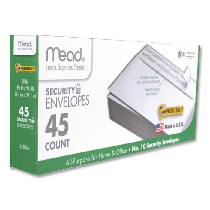 Press-it Seal-it Self-Adhesive Security Envelope, #10, Monarch Flap, Self-Adhesive Closure, 4.25 x 9.13, White, 45/Box