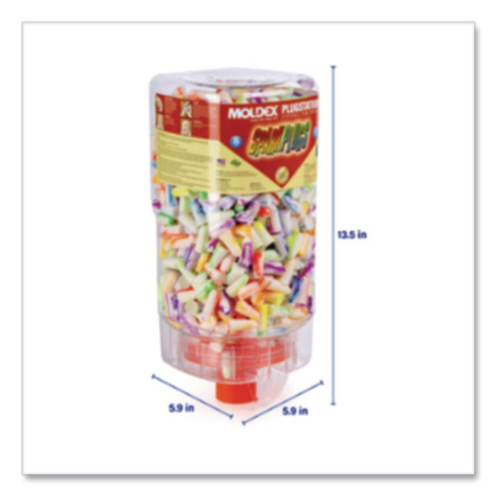 SparkPlugs Single-Use Earplugs with PlugStation Dispenser, 33 dB NRR, Randomly Assorted Color Bullet Plugs, 500 Pairs/Box