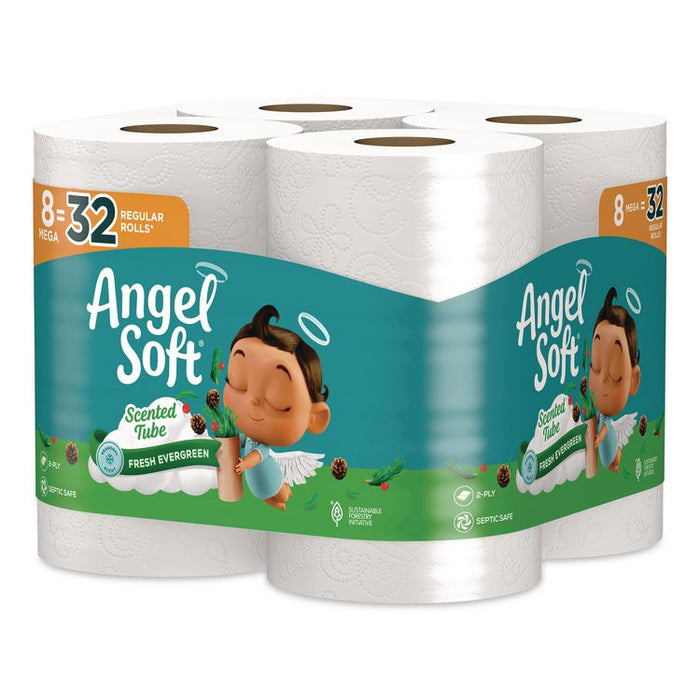 Mega Toilet Paper, Limited Edition Fresh Evergreen Scent Tube, Septic Safe, 2-Ply, White, 320 Sheets/Roll, 8 Rolls/Pack