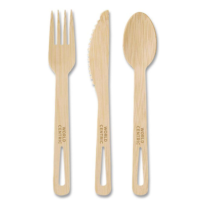 Bamboo Cutlery, Fork/Knife/Spoon, Paper, Natural, 24/Pack