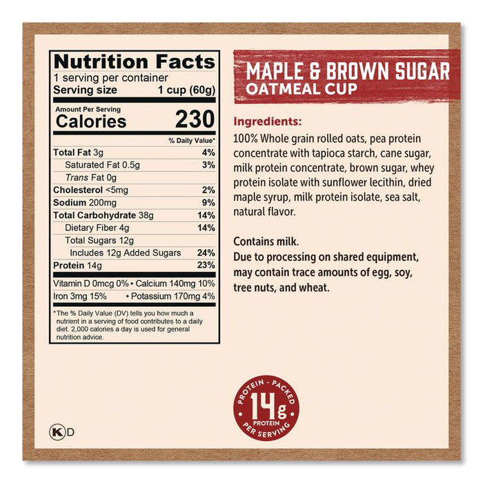 Maple Brown Sugar Oatmeal Power Cup, 2.12 oz Cup, 12/Carton