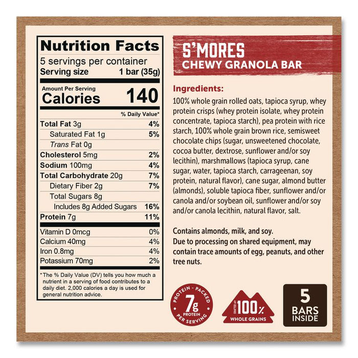 Chewy S'Mores Granola Bar, 1.23 oz Bar, 5/Box