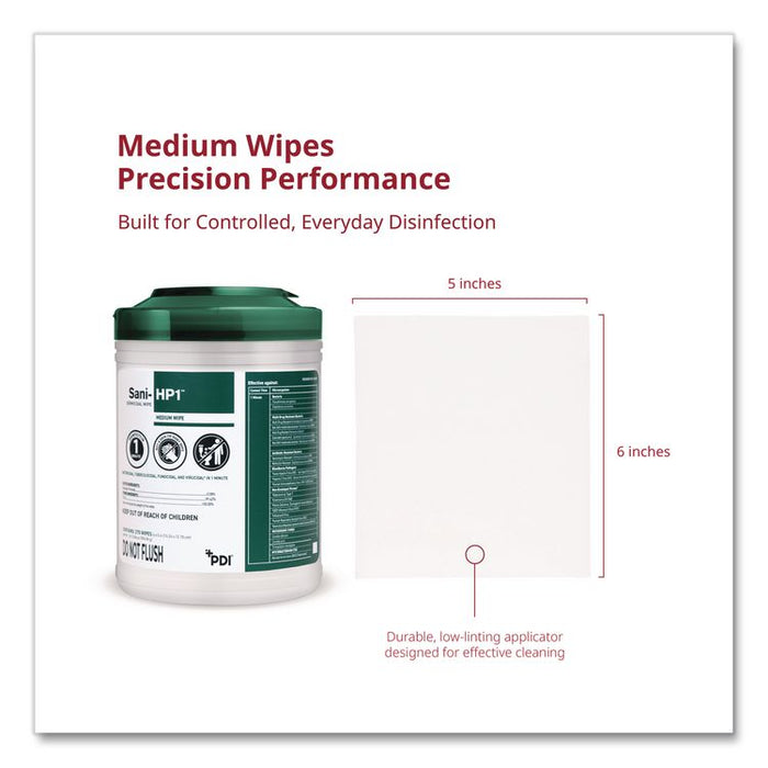 Sani-HP1 Germicidal Wipes, 5 x 6, Unscented, White, 275 Wipes/Canister, 12 Canisters/Carton