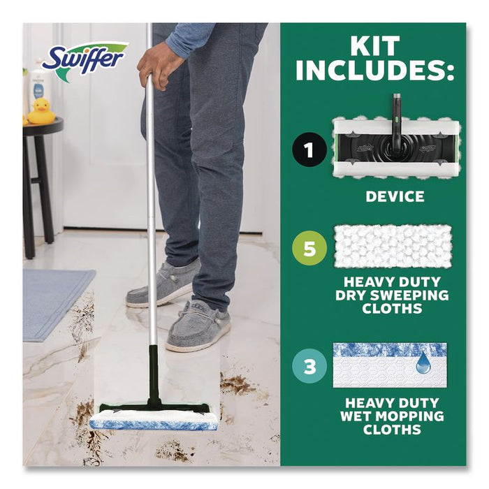 Sweep and Mop 2-in-1 Dry + Wet Floor Deluxe Mopping and Sweeping Kit, Silver Handle