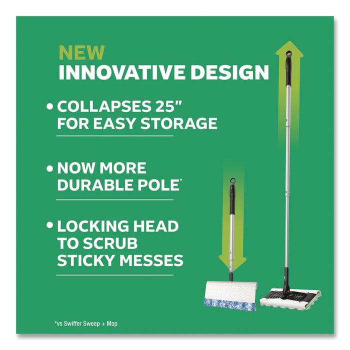 Sweep and Mop 2-in-1 Dry + Wet Floor Deluxe Mopping and Sweeping Kit, Silver Handle