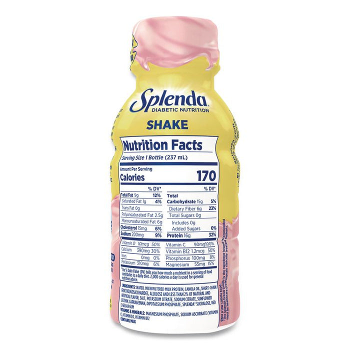 Diabetes Care Sugar-Free Shake, Strawberry Cream, 14 oz Bottle, 24/Carton