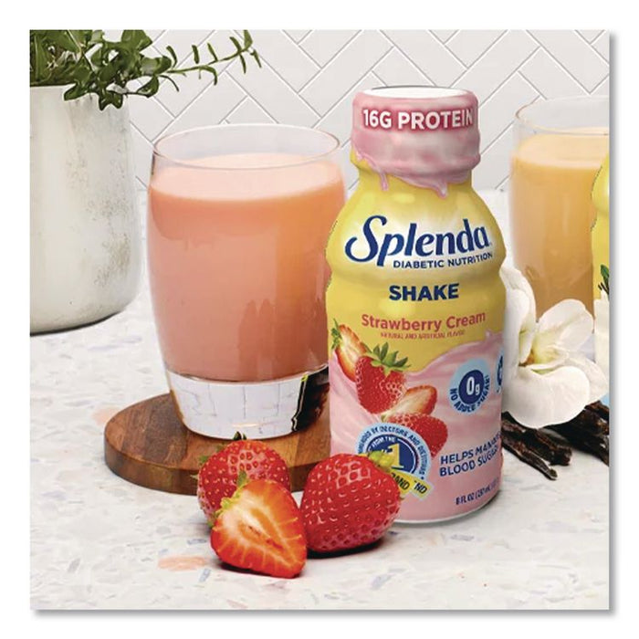 Diabetes Care Sugar-Free Shake, Strawberry Cream, 14 oz Bottle, 24/Carton