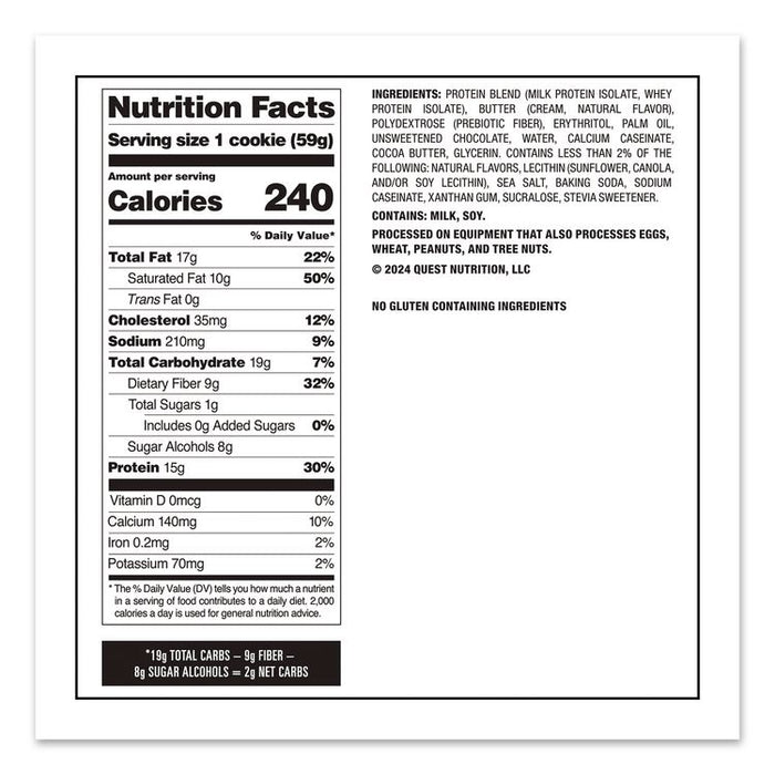 Gluten Free Protein Cookies, Chocolate Chip, 2.08 Pack, 12/Box
