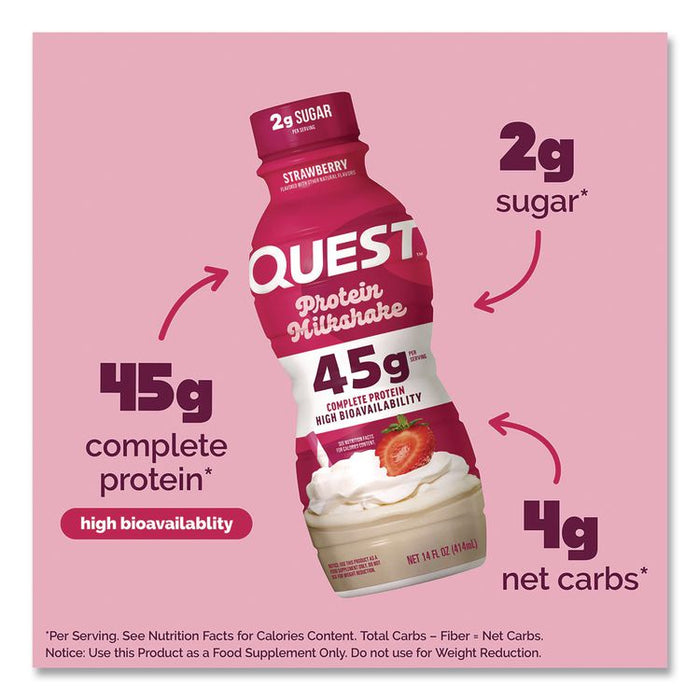 Protein Milkshakes, Strawberry, 14 oz Bottle, 12/Carton