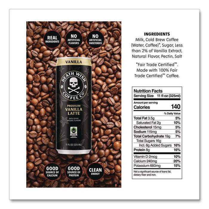 Vanilla Latte Cold Brew Coffee, 11 oz Can, 12/Carton