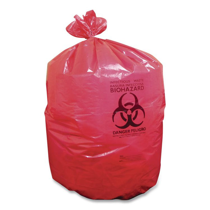 Healthcare Biohazard Printed Can Liners, Biohazard Infectious Waste, 16 gal, 1.3 mil, 24" x 32", Red, Flat Pack, 500/Carton