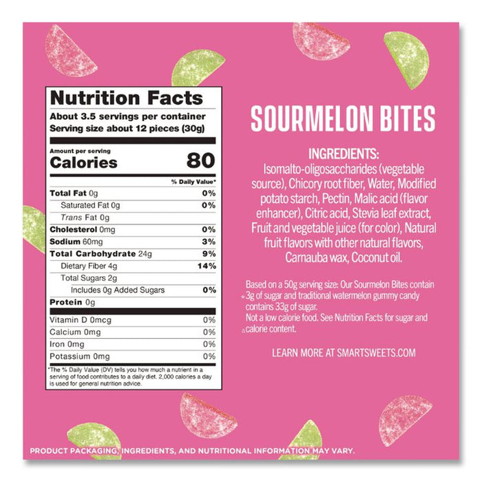 Sourmelon Bites Gummy Candy, Watermelon, 1.8 oz Packet, 12/Box