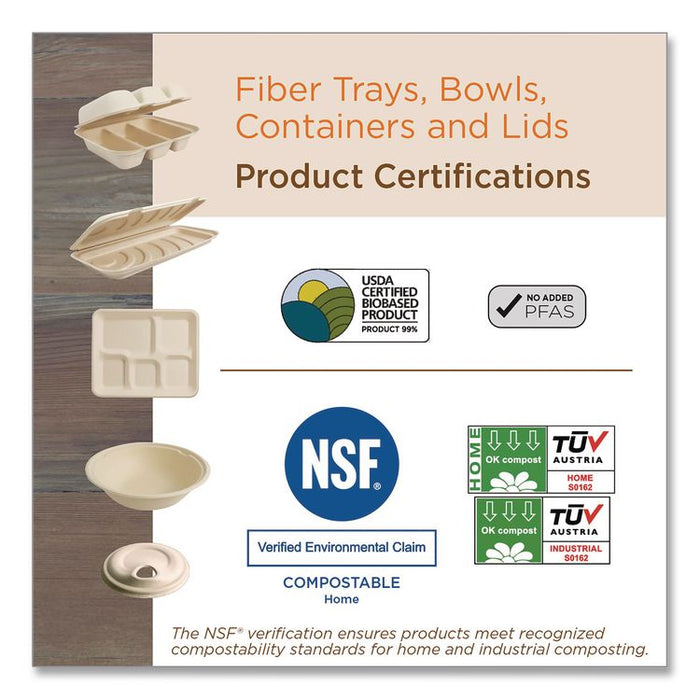 Fiber Hinged Takeout Containers, Taco Box, 7.9 x 9.2 x 3.2, Natural, Sugarcane Fiber, 300/Carton