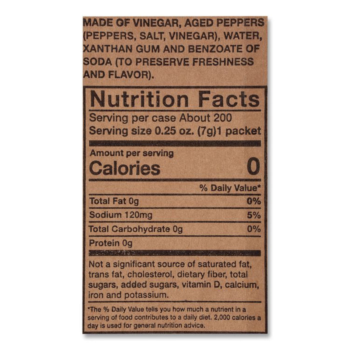 Hot Sauce Packets, Original, 0.25 oz Packet, 200/Carton