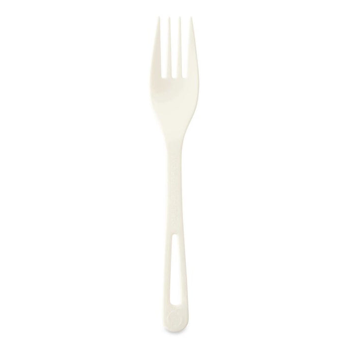 TPLA Cutlery, Medium Heavyweight, Fork, Plastic, Light Beige, 24/Pack