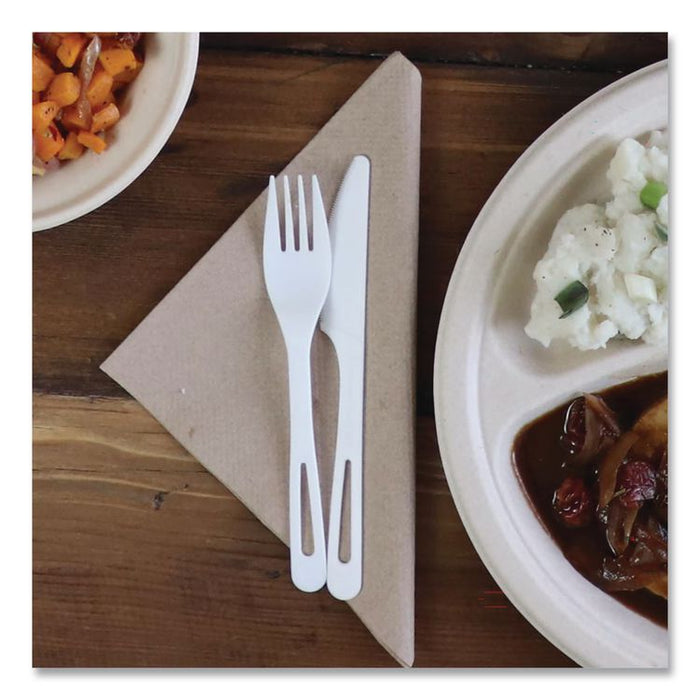 TPLA Cutlery, Medium Heavyweight, Fork, Plastic, Light Beige, 24/Pack