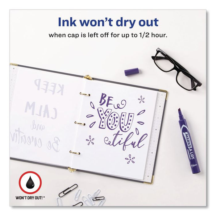 MARKS A LOT Large Desk-Style Permanent Marker, Broad Chisel Tip, Purple, Dozen