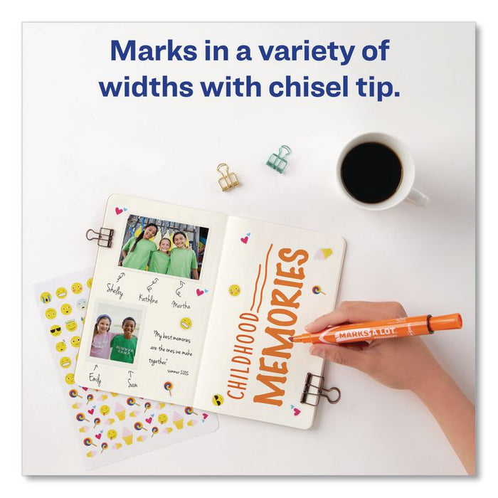 MARKS A LOT Large Desk-Style Permanent Marker, Broad Chisel Tip, Orange, Dozen