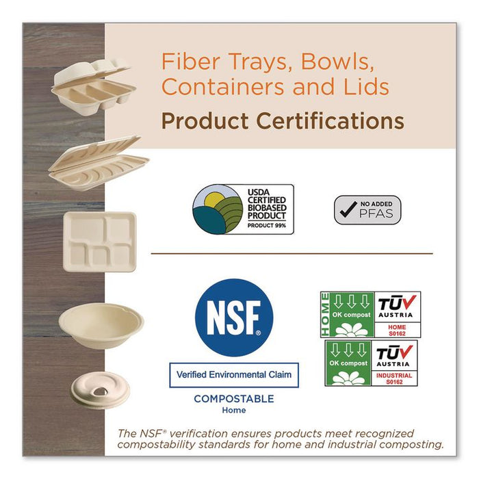 Fiber Hinged Takeout Containers, 8.2 x 8.8 x 2.9, Natural, Sugarcane Fiber, 300/Carton