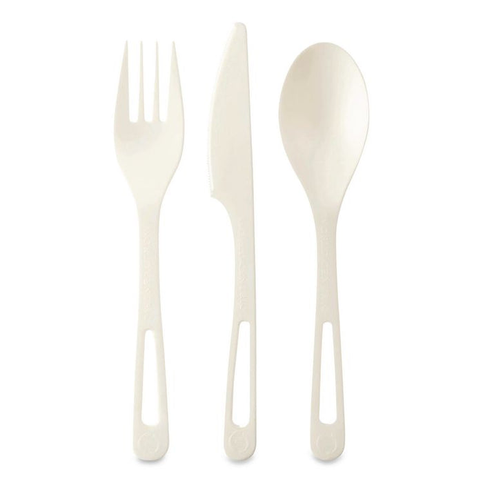 TPLA Cutlery, Medium Heavyweight, Fork/Knife/Spoon, Plastic, Light Beige, 24/Pack