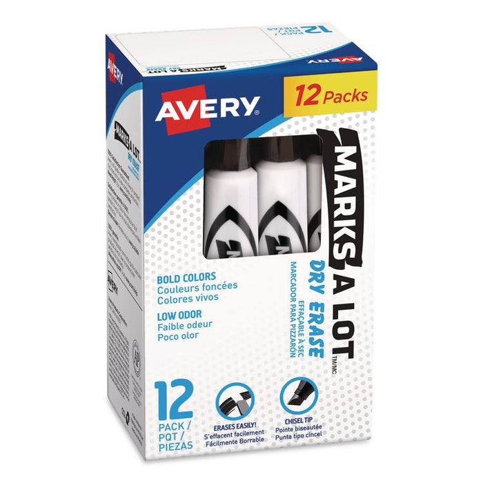 MARKS A LOT Desk-Style Dry Erase Marker, Broad Chisel Tip, Black, Dozen