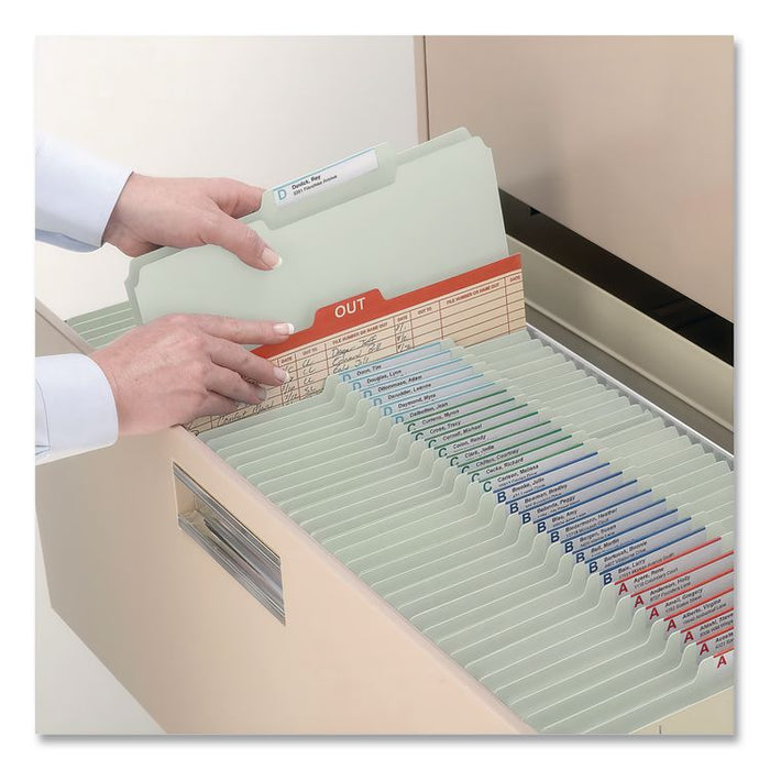 Recycled Pressboard Fastener Folders, 2/5-Cut Tab: Right, Expands 2", 2 SafeSHIELD Fasteners, Legal Size, Gray-Green, 25/Box