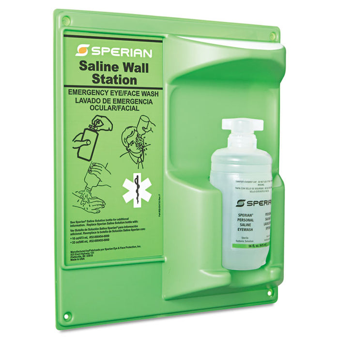 Saline Eye Wash Wall Station, 16 oz Bottle, 1 Bottle/Station