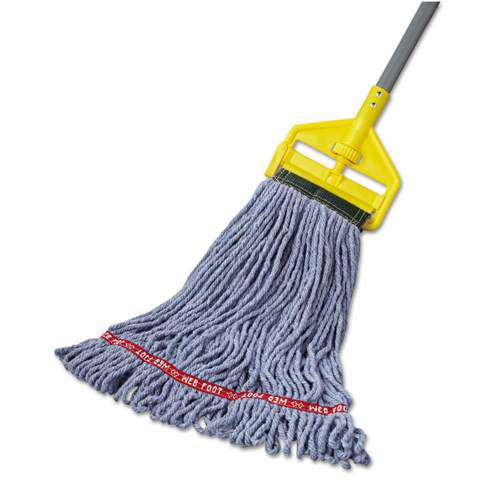 Web Foot Wet Mop Head, Shrinkless, Cotton/Synthetic, Medium, Blue, 6/Carton