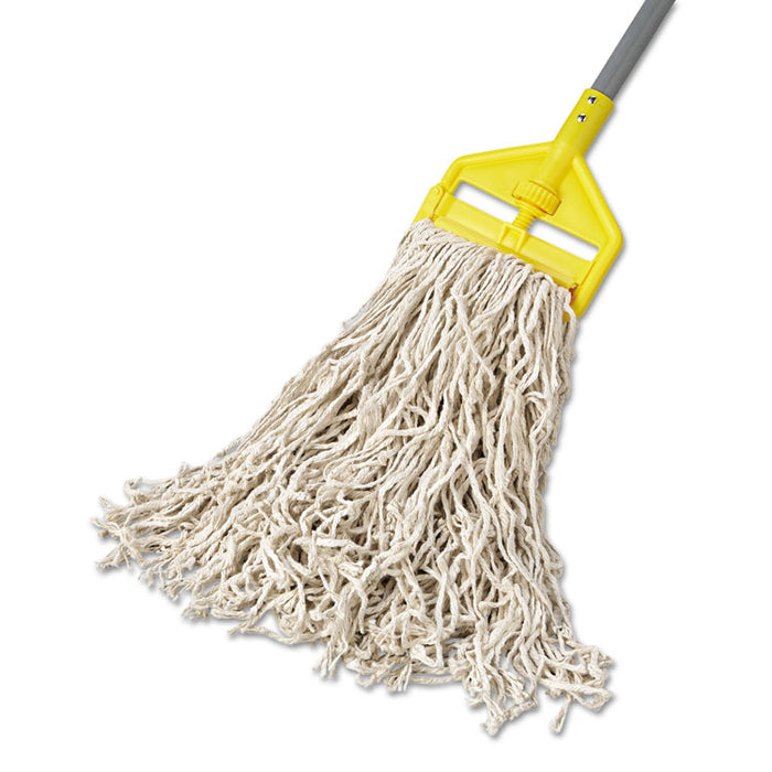 Non-Launderable Premium Cut-End Cotton Wet Mop Head, 24 oz, White, 1" White Band, 12/Carton