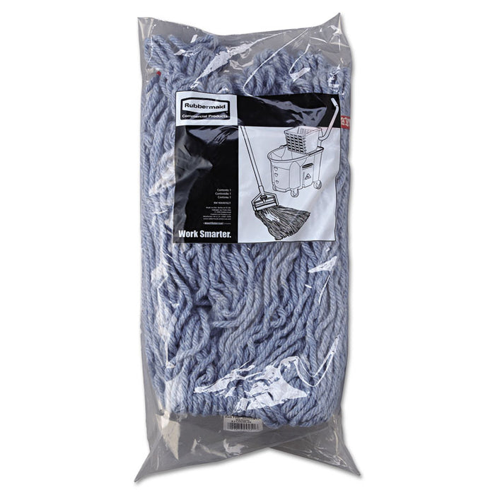 Web Foot Wet Mop Head with 1" Headband, Shrinkless, Cotton/Synthetic, Medium, Blue, 6/Carton