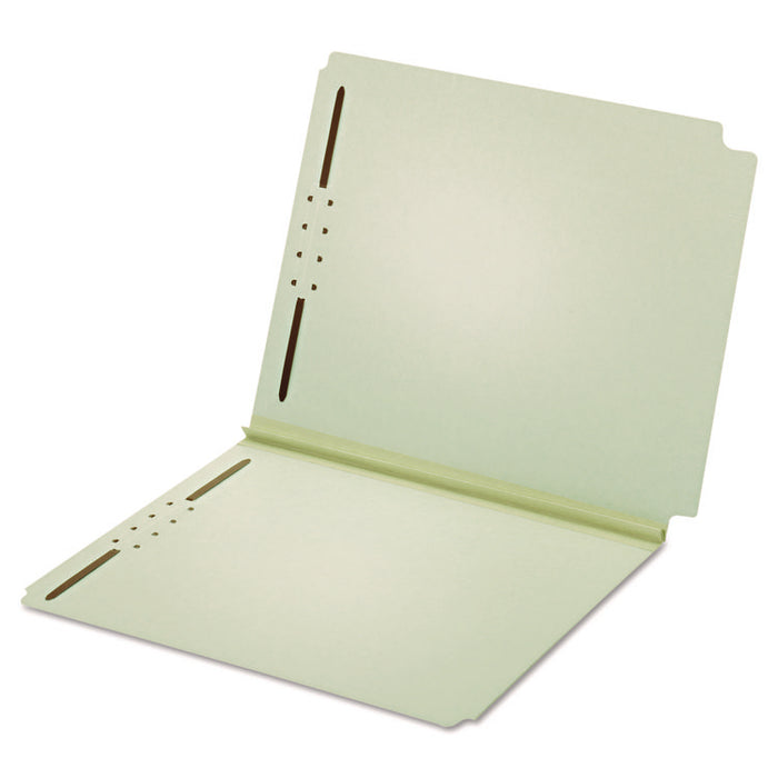 Dual-Tab Pressboard Fastener Folder, Straight Tab, Expands 2", 2 Fasteners, Letter Size, Light Green, 25/Box