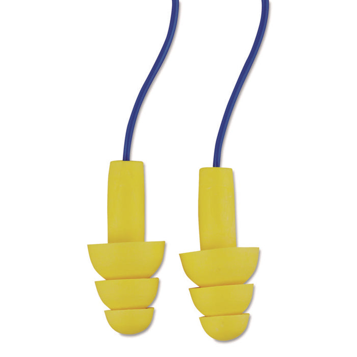 E-A-RUltraFit Reusable Earplugs, Corded, 25 dB NRR, One Size Fits Most, Yellow 3-Flange Plugs, 200/Box
