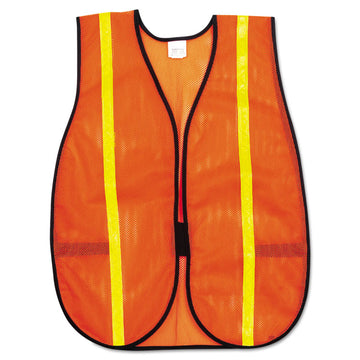 Polyester Mesh Safety Vest, One Size Fits Most, Orange with 0.75" Lime Green Stripe
