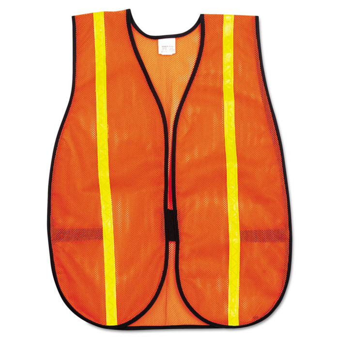 Polyester Mesh Safety Vest, One Size Fits Most, Orange with 0.75" Lime Green Stripe