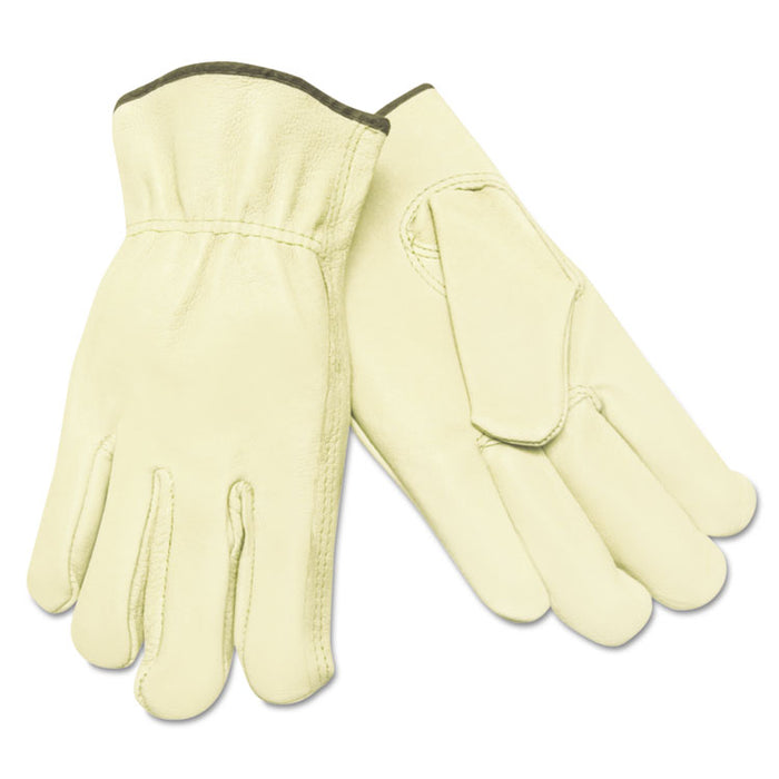 Unlined Pigskin Driver Gloves, Gunn Cut, Straight Thumb, Medium, Cream, 12 Pairs
