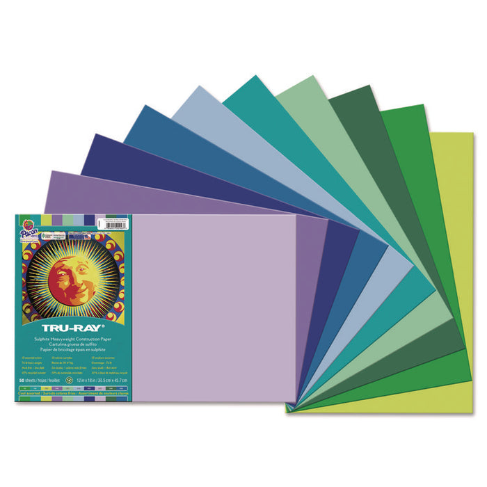 Tru-Ray Construction Paper, 76 lb. Text Weight, 12 x 18, Assorted Cool/Warm Colors, 25/Pack