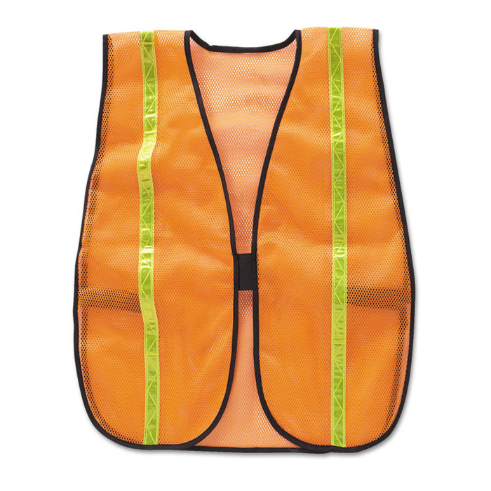 Polyester Mesh Safety Vest, One Size Fits Most, Orange with 0.75" Lime Green Stripe