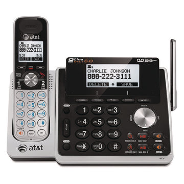 TL88102 Cordless Two-Line Digital Answering System, Base and Handset, Black/Silver