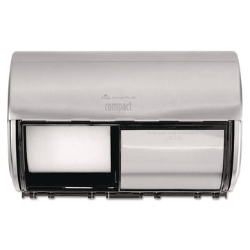 Compact Coreless Side-by-Side Double Roll Tissue Dispenser, 10.13 x 6.75 x 7.13, Stainless Steel
