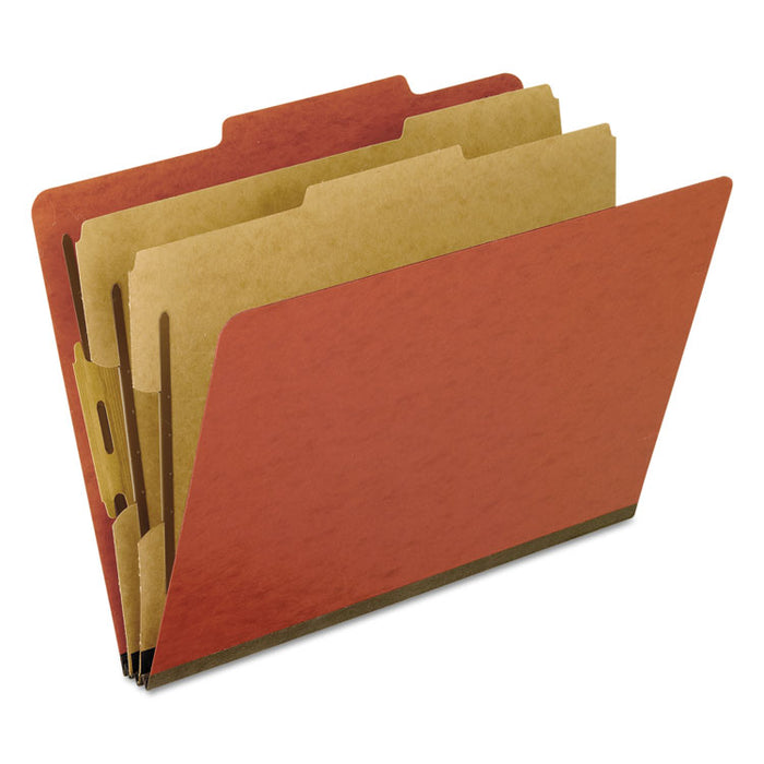 Six-Section Pressboard Classification Folders, Expands 2", 2 Dividers, 6 Bonded Fasteners, Letter Size, Red, 10/Box