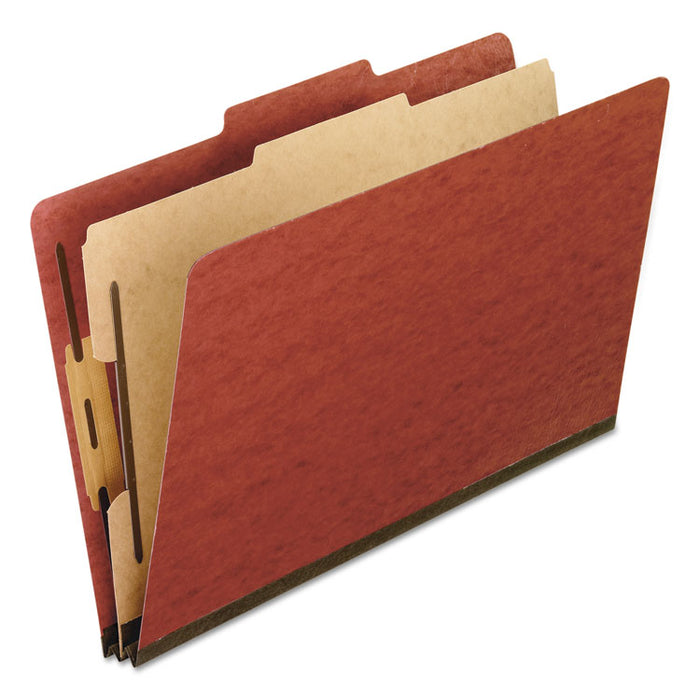 Four-Section Pressboard Classification Folders, Expands 2", 1 Divider, 4 Embedded Fasteners, Legal Size, Red, 10/Box