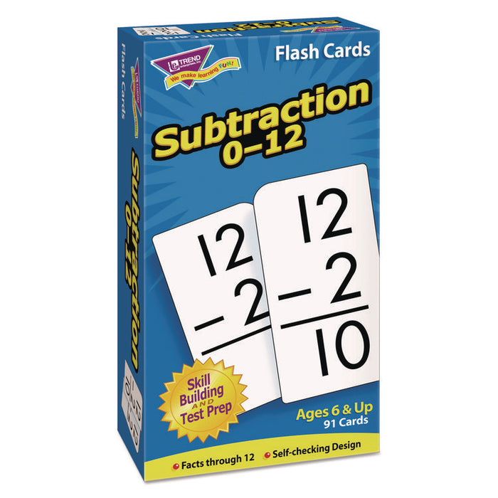 Skill Drill Flash Cards, Subtraction 0 to 12, Grades 1 to 5, 3" x 6", Black and White, 91/Pack