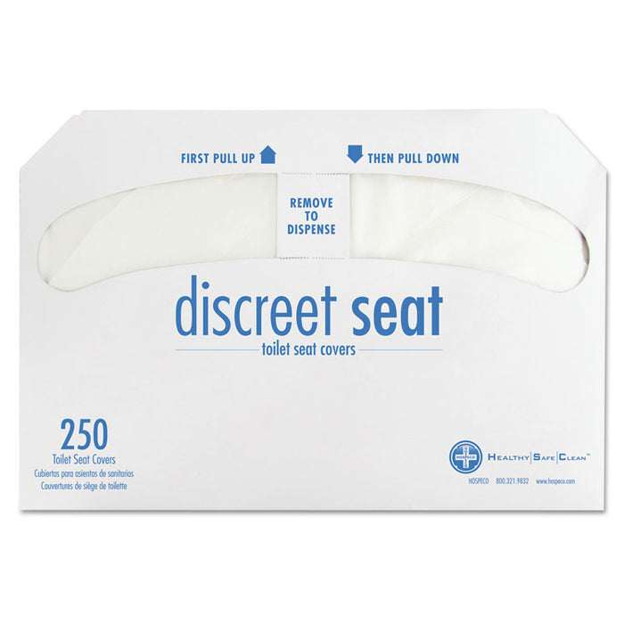 Discreet Seat Half-Fold Toilet Seat Covers, 14.25 x 16.5, White, 250/Pack, 20 Packs/Carton