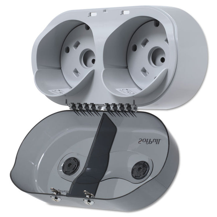 SofPull Mini Center-Pull Twin-Roll Bath Tissue Dispenser, 16.38 x 7.2 x 9.3, Smoke